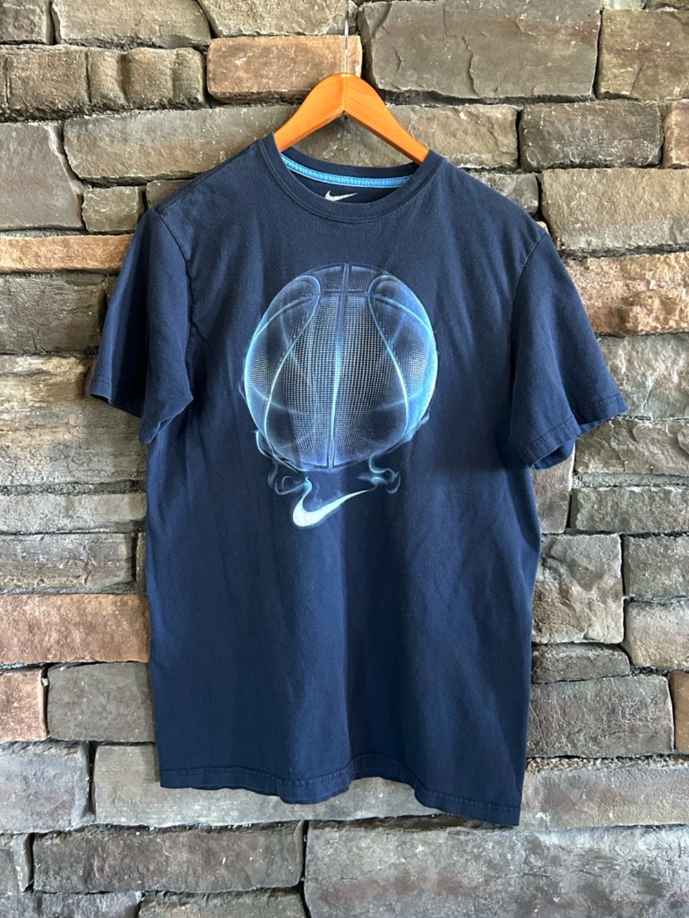 Nike Y2K Style Streetwear Flaming Basketball Nike Swoosh Graphic Tee - Size L